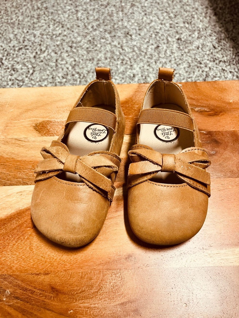 Premium Vegan Leather Tan Bow Mary Jane Dress Shoes with Elastic Strap